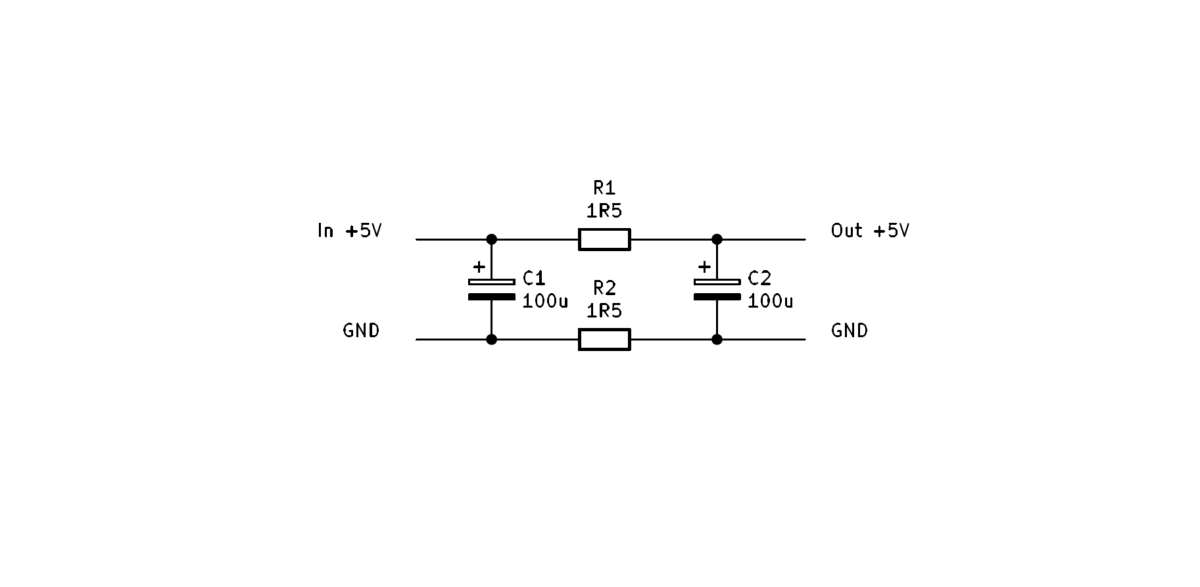 ADAU DSP power filter between the boards on 5V