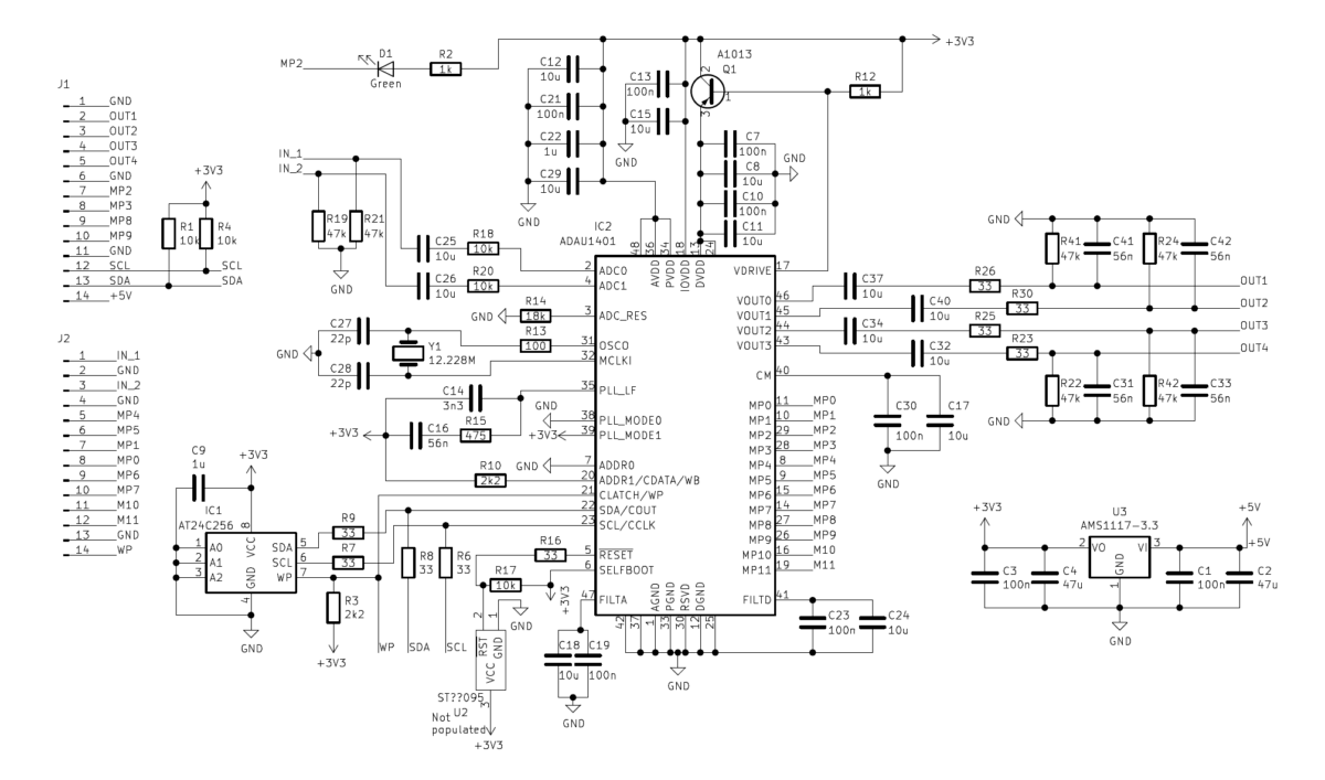 ADAU1401 ADAU1701 minimal development board schematic