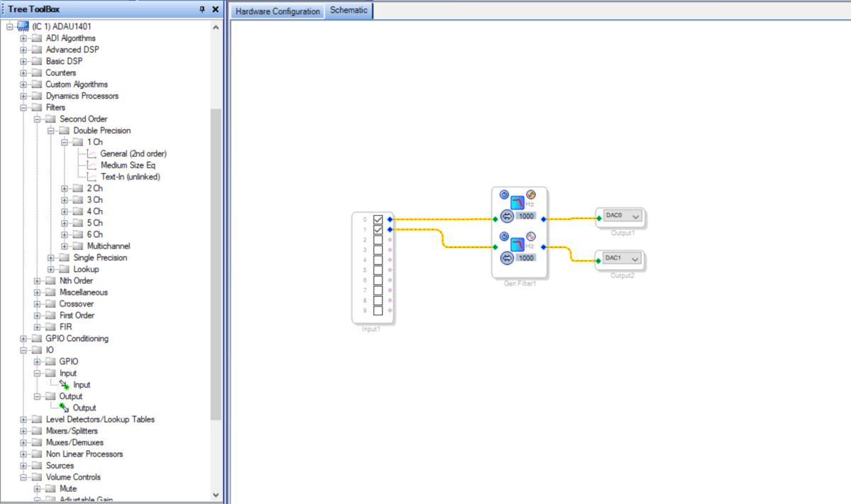 DSP SigmaStudio Low Pass Filter schematic