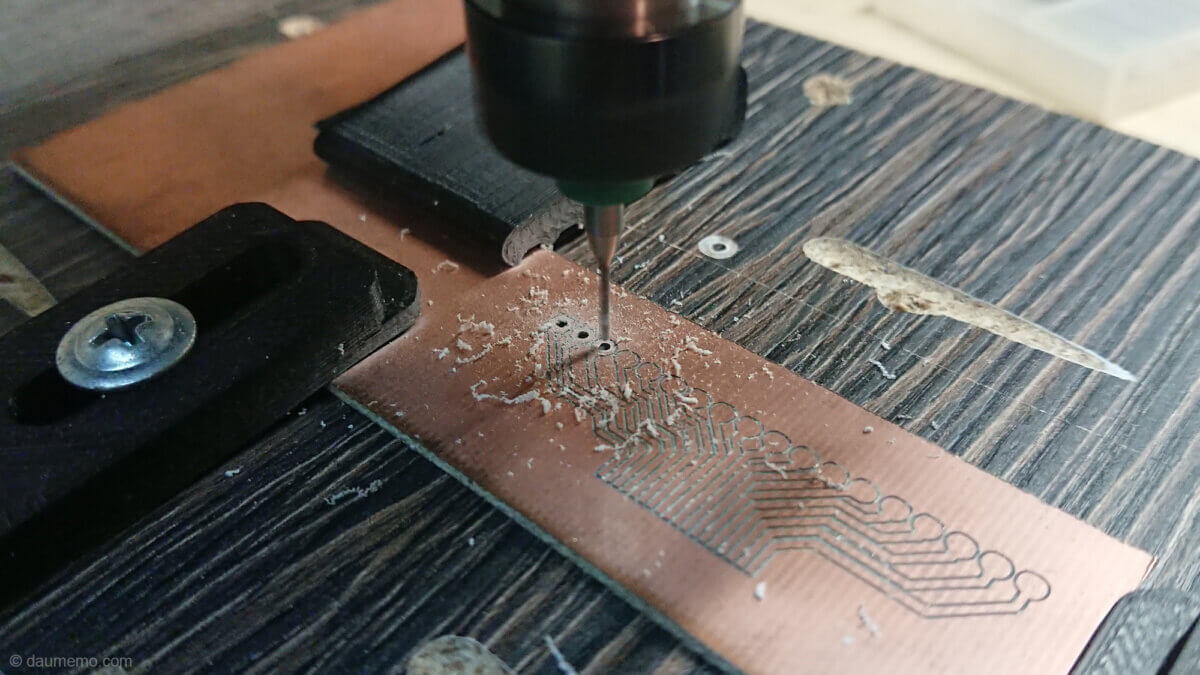Final PCB drilling with a 0.9mm drill bit