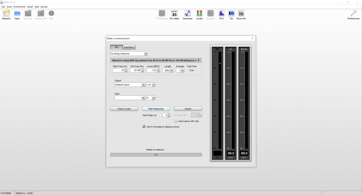 REW measure window check levels