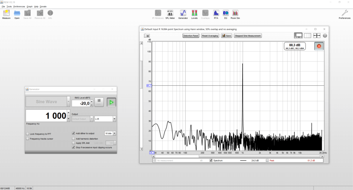 REW with signal generator and RTA spectrum running