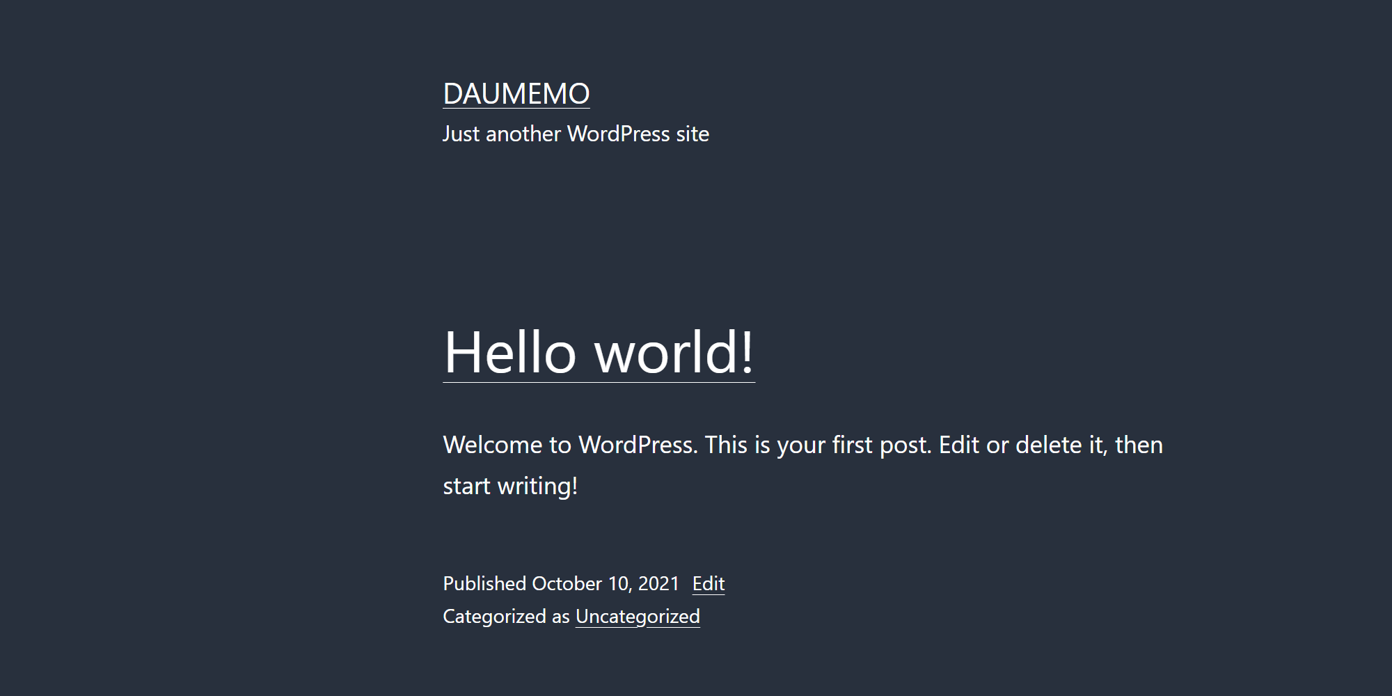 Wordpress site main screen front