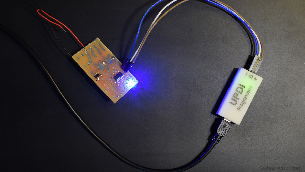 UPDI programmer being used on a DIY PCB with AVR microcontroller