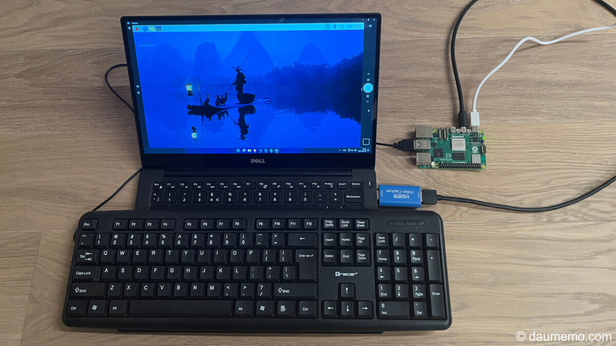 Full setup raspberry pi 5 connected to a laptop as monitor